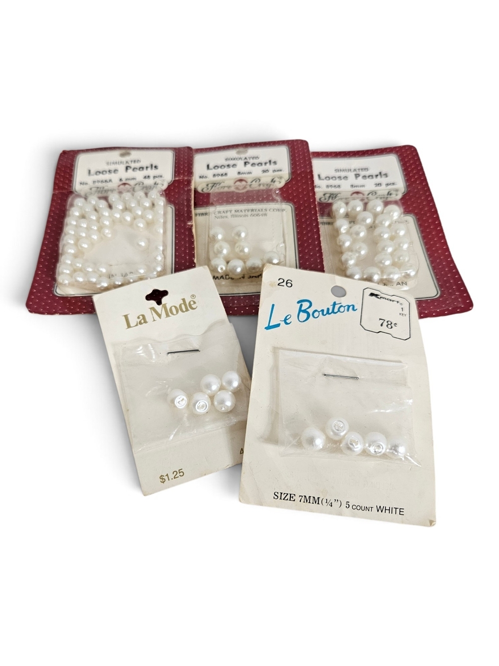 Vintage La Mode Le Bouton Fibre Craft Pearl Beads Buttons Sewing Notions Lot 5pc